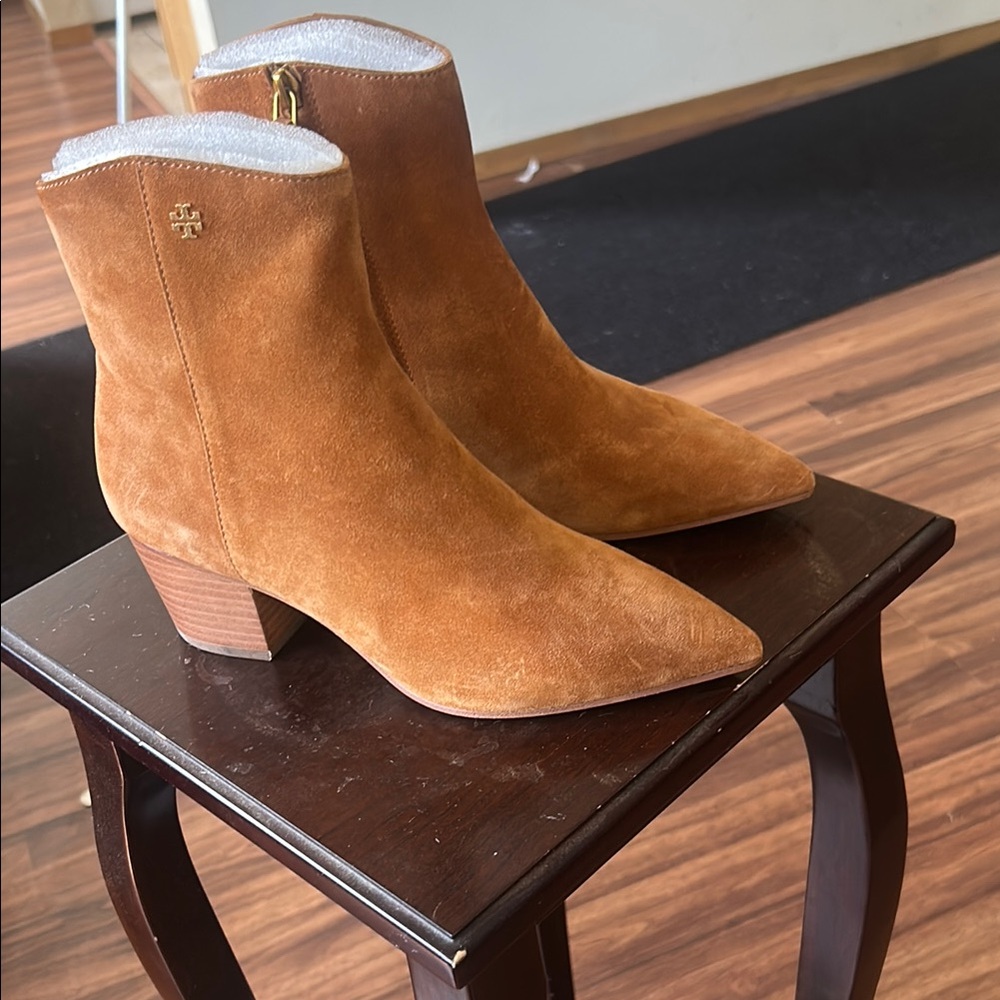 Tory Burch Tan Ankle Booties with Suede Finish